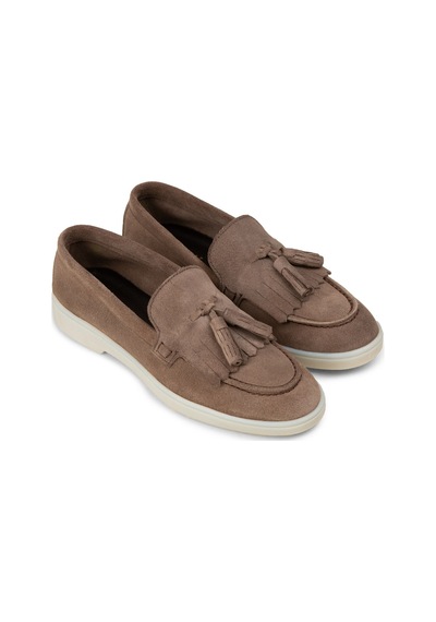 Deery Kadın Hakiki Süet Vizon Renk Püsküllü Loafer - 02042zvznc01