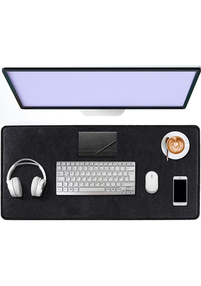 Deri Mouse Pad Dikişli Kenar Kaymaz Taban Büyük Boy Pürüzsüz Yüzey Çift Yönlü Kullanım Masa Matı Sümen 90x40 Cm