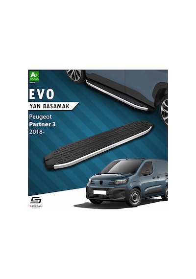 S-dizayn Peugeot Partner 3 Uzun Şase Evo Krom Yan Basamak 213 Cm
