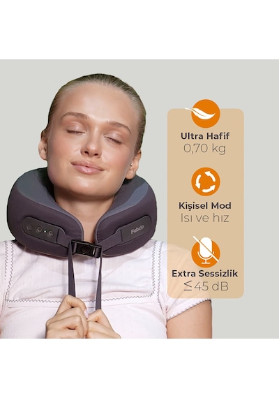 Fabcio Hug Isıtmalı Omuz Ve Boyun Yoğurmalı Taşınabilir Ofis/ev/seyahat Shiatsu Masaj Yastığı Şarj Edilebilir Gri