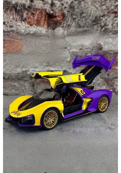 Sesli Işıklı Buhar Atan Metal Die Cast Model Sarı Spor Oyuncak Araba 20x8x5 Cm Çok Renkli