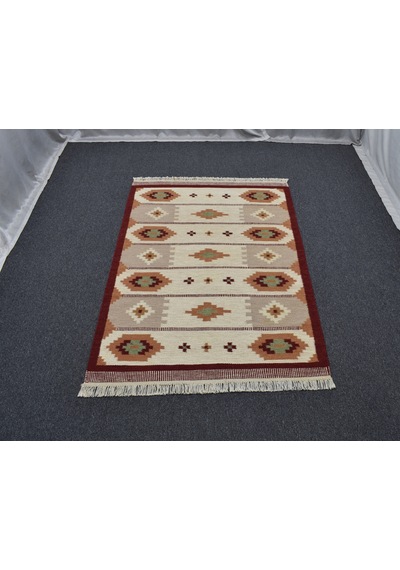 Zehra Abla Halı Yeni El Dokuma Modern Tasarım Geometrik Yün Kilim 7050 Çok Renkli