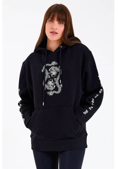 Jahr Marc Dragon Baskılı Siyah Oversize Kadın Sweatshirt