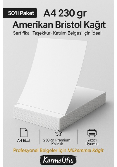 A4 230 Gr Amerikan Bristol Sertifika Kağıdı 50 Li Paket Kalın Belge Ve Sertifika Kağıdı