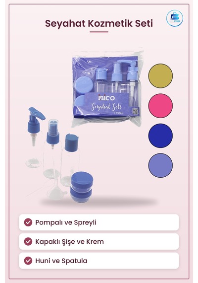 Seyahat Kozmetik Seti Makyaj Çantası Pompalı Spreyli Kapaklı Şişe