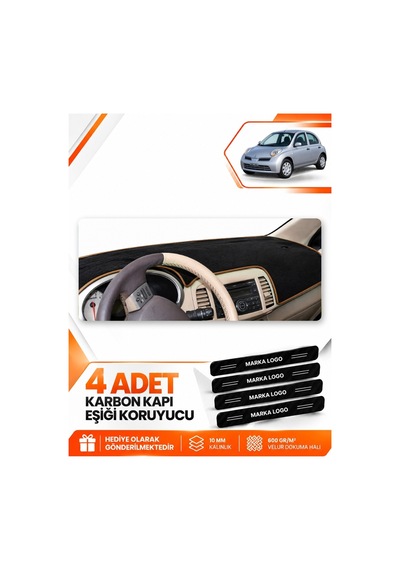 Nissan Micra March 2005-2010 Uyumlu Ön Torpido Koruma Kılıfı Örtüsü - Siyah Kahverengi