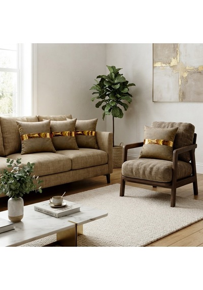 Venüs 07 Gold Şeritli 4 Lü Set Dekoratif Ve Modern Modern Tasarım Kırlent Kılıfı Lüks Koltuk Yastık Kılıfı Altın