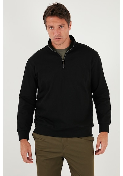 Buratti Pamuklu Regular Fit Yarım Fermuarlı Dik Yaka Erkek Sweat 5905470 Siyah