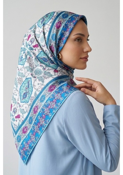 İpekçe Eşarp İp Rayon 100 100 Desenli - Turkuaz Turkuaz - Çok Renkli