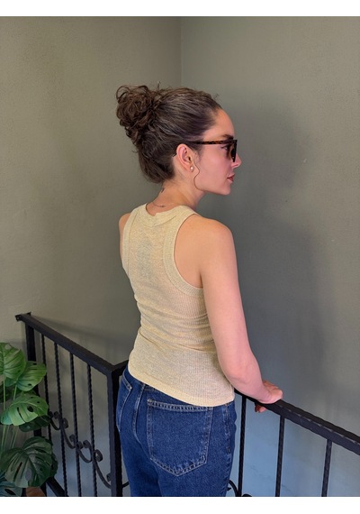 Ali Butik Krem Simli Halter Yaka Atlet