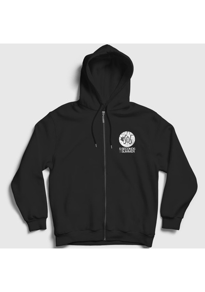 Presmono Unisex Logo 5 Seconds Of Summer Fermuarlı Kapüşonlu Sweatshirt Siyah
