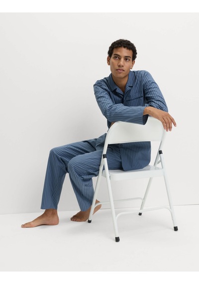 Marks & Spencer Saf Pamuklu Çizgili Pijama Takımı T07004778 Mavi