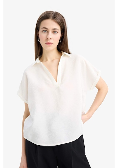 DeFacto Comfort Fit Gömlek Yaka Basic Düz Kısa Kollu Bluz E5989AX25SPER136