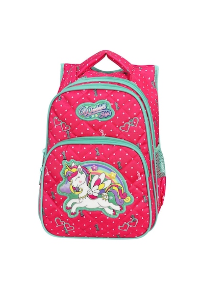 Waddell Lisanslı Fuşya Unicorn Desenli Emboos İlöğretim Okul Sırt Çantası Ve Beslenme Çantası