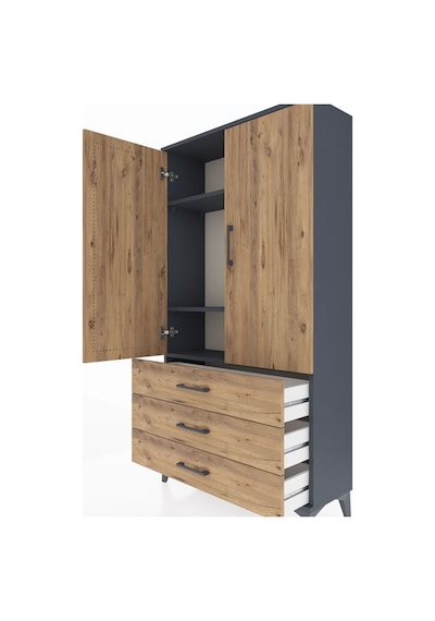 Arges Dolap 3 Raflı 3 Çekmeceli 2 Kapaklı 88x30x163 Antrasit-çam Antrasit