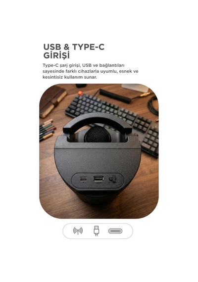 Bluetooth Hoparlör Mikrofonlu Rgb Işıklı Taşınabilir Parti Speaker Gts-2129 Siyah