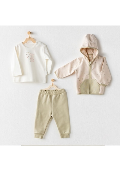 Andywawa Baby Casual 3'lü Bebek Takımı AC24074 Bej - Haki