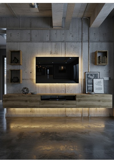 Resital Duvara Monte Ledli 270 Cm Tv Ünitesi Duvar Raflı - Ll6027 Ceviz