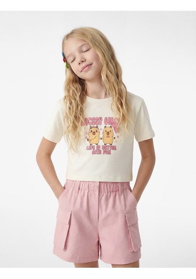 Koton Kısa Kollu Slim Fit Bisiklet Yaka Pamuklu Crop Baskılı Tişört Ekru 6skg10480ak Koton Kısa Kollu Slim Fit Bisiklet Yaka Pamuklu Crop Baskılı Tişört Ekru 6skg10480ak