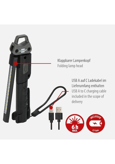 Brennenstuhl Hl 400 Ac/led Pilli Atölye Lambası, Entegre Pilli 400 Lm, 3 Ayrı Açılıp Kapatılabilir Işık Kayna