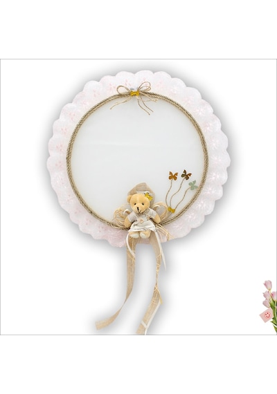 Süslebabypartystore Güpürlü Ve Ayıcıklı 37Cm Kasnak Kapı Süsü - Pembe