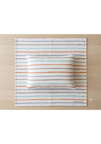 More Home % 100 Pamuklu Bebek 90x90 Müslin Örtü +35x45 Yastık Kılıfı Çizgili Desenli Çok Renkli