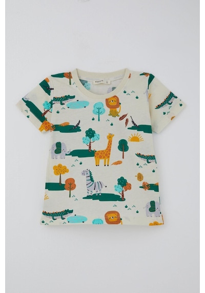 Breeze Erkek Çocuk Şortlu Pijama Takımı Safari Temalı Sevmli Hayvancıklar Desenli 1.5-5 Yaş, Sarı