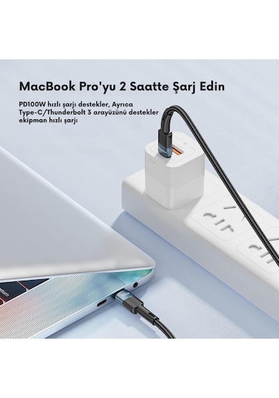 3 Metre Qc4.0 Pd 100w Type C To Type C Şarj Kablosu 480mbps Veri Aktarım Şarj Akım Korumalı Standart