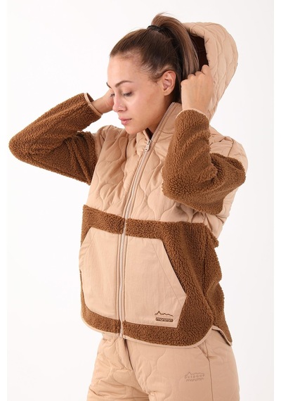 Maraton Sportswear Comfort Kadın Kapşonlu Uzun Kol Outdoor Taba Tracktop 21440-taba
