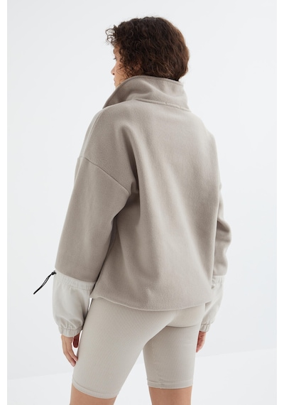Tommy Life Koyu Bej Etek Ucu Büzgülü Yarım Fermuarlı Oversize Kadın Polar Sweatshirt - 97238 Koyu Bej
