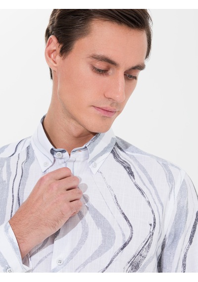 Cacharel Gri Slim Fit Uzun Kollu Gömlek