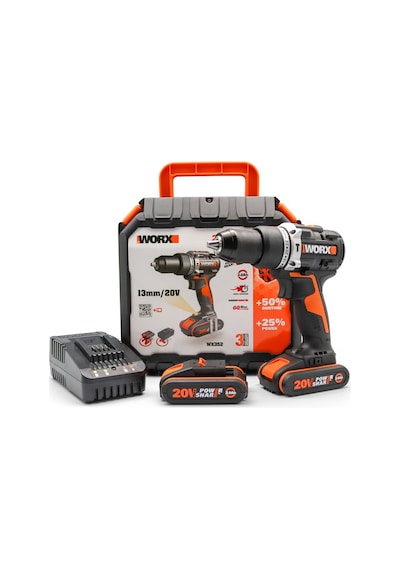 WORX WX352 20Volt/2.0Ah Li-ion Çift Akülü Kömürsüz Profesyonel Şarjlı Darbeli Matkap