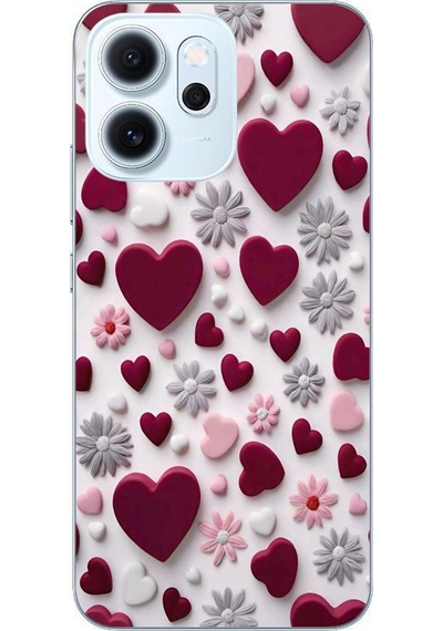 Oppo Reno 14f Uyumlu Kırmızı Ve Pembe Kalpler Baskılı Silikon Kılıf Renkli
