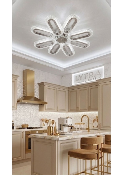 Eclipse Model 8'li Gümüş 3 Renk Modu Ledli Tavana Sıfır Salon Mutfak Çocuk Yatak Odası Led Avize