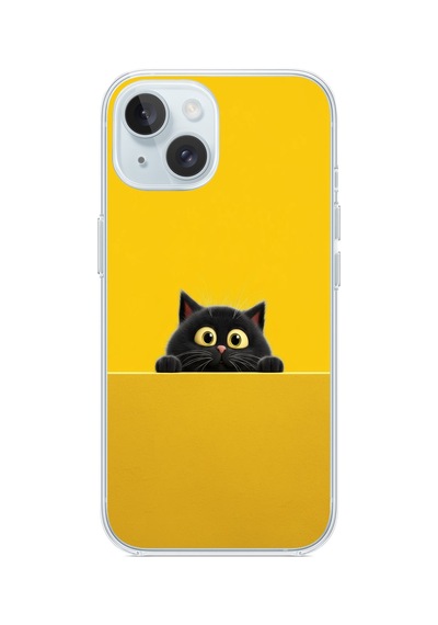 İphone 15 Uyumlu Sarı Gözlü Kedi Baskılı Silikon Kılıf