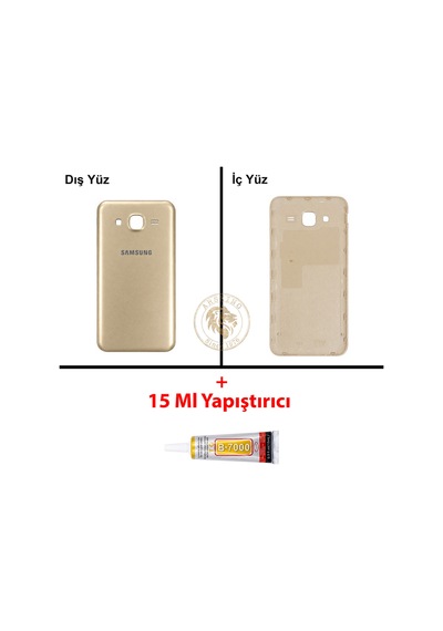 Samsung Galaxy J5 Gold Uyumlu Arka Kapak + Yapıştırıcı Arka Cam Pil Kapağı Batarya Kapağı Lazer Kesim