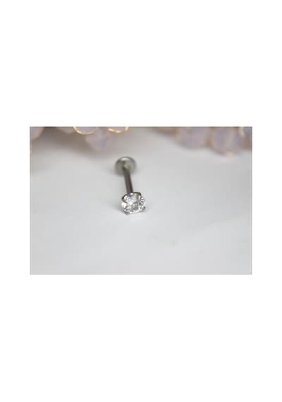 Yuvarlak Tek Taş Labret Piercing Gümüş