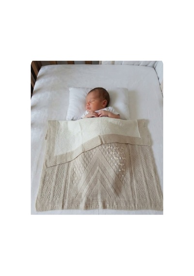 Ajurlu Pamuklu Örgü Bebek Battaniyesi -patik Hediyeli- Fiyonklu - İçi Wellsoft Tüylü - 80x100 CM Bej - 855335132 Bej