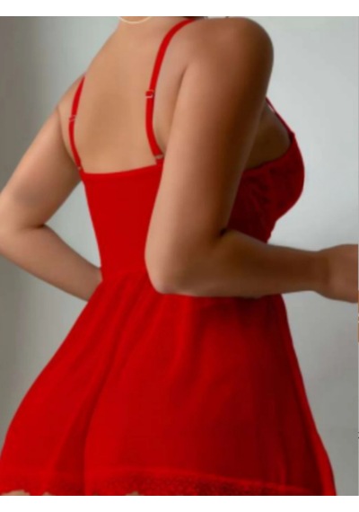 Kadın Kırmızı Mini Dantelli Elbise Kırmızı