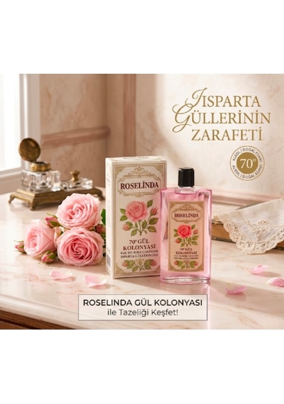 Roselinda 70 Derece Gül Kolonyası Cam Şişe 200 ML