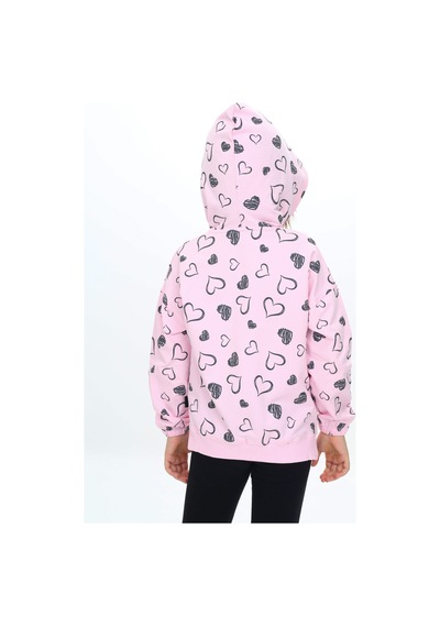 Toontoy Kids Toontoy Kız Çocuk Kapüşonlu Fermuarlı Komple Kalp Baskılı Örme Hırka Pembe