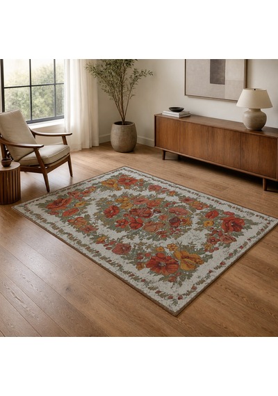 Kartela Halı Karabağ Halı Jüt Taban Dokuma Halı Açık Gri - 100 X 150 Cm