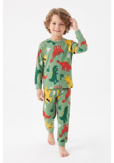 Modanino %100 Pamuk Ve Dinazor Baskılı Erkek Çocuk Pijama Takımı 3-8 Yaş 12745ıs Fıstık Yeşili