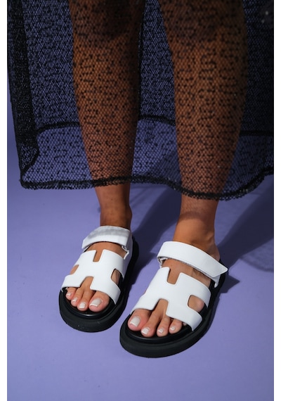 Luvishoes Luvi Shoes Morte Beyaz Cilt Hakiki Deri Kadın Terlik Beyaz