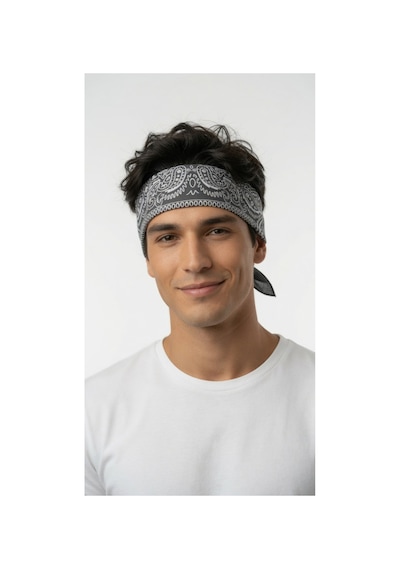 Mollycrush Unisex Gri Şal Desenli Bandana Günlük Saç Aksesuarı, Boyunluk Ve Outdoor Fular Gri