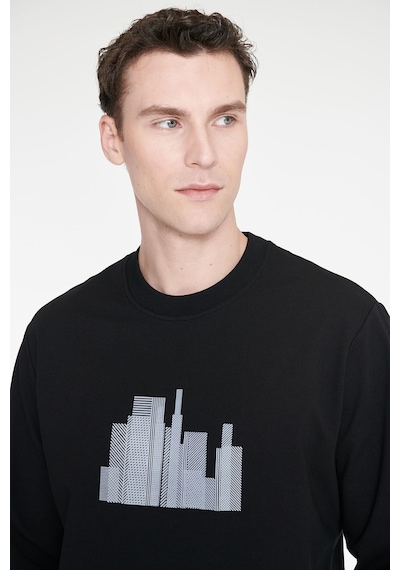 AC&Co / Altınyıldız Classics Erkek Sıyah Pamuklu Standart Fit Normal Kesim Bisiklet Yaka Sweatshirt Siyah