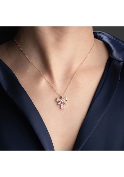 Vaoov 925 Ayar Gümüş Pembe Baget Taşlı Kalpli Kurdele Kolye Rose