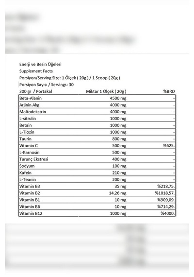 Creatine Monohydrate 300 Gr / Pre-workout 300 Gr Aromasız