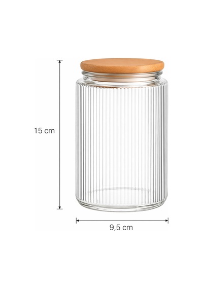 6 Lı Etiketli Cam Kavanoz Seti Bambu Vakum Kapaklı Çizgili Erzak Bakliyat Saklama Kabı 1000 Ml Şeffaf
