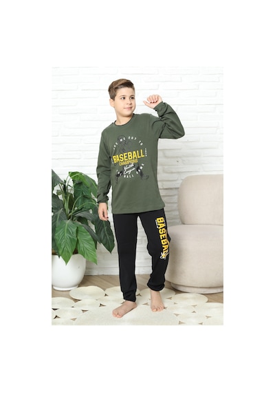 Modanino Erkek Çocuk Pijama Takımı %100 Pamuk İnterlok Kumaş 12447 Haki